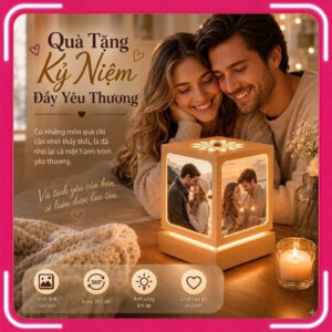 Đèn ngủ gỗ cá nhân hóa xoay 360 độ in ảnh theo yêu cầu, quà tặng sinh nhật kỷ niệm người yêu độc đáo W033