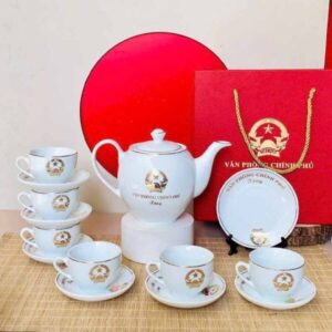 Bộ Ấm Chén In Logo Dáng Minh Long Quà Tặng Đối Tác