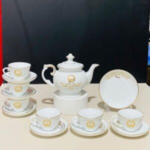 Bộ Ấm Chén Dáng Cát Tường Ép Kim Logo